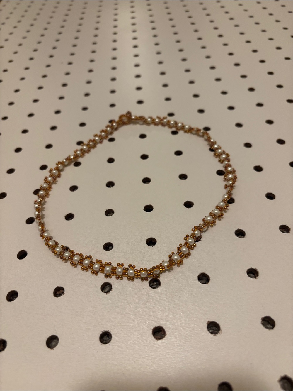 Gold Beaded Daisy Choker Necklace with White Accent Beads